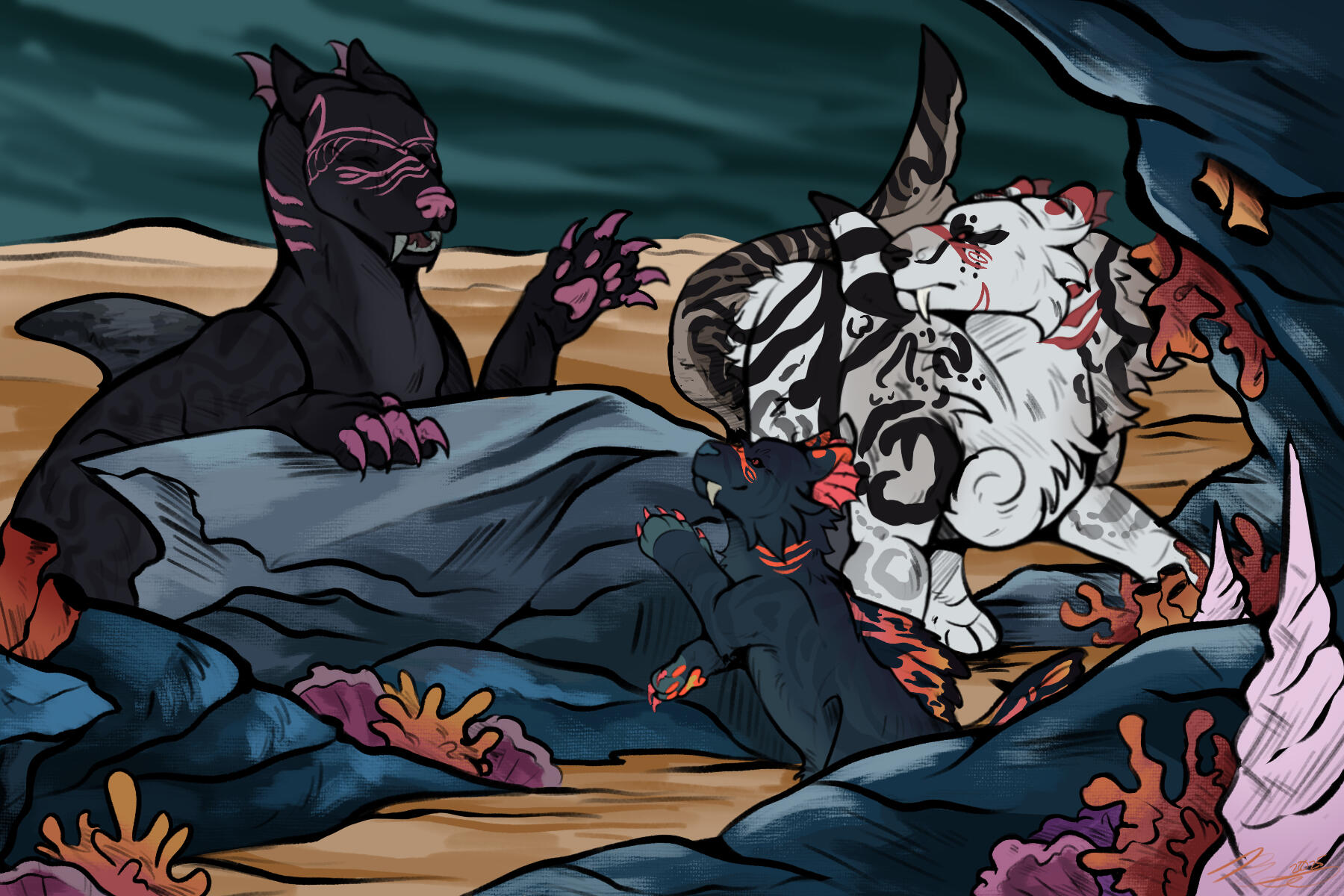 $125 Fullbody Lined w/ Flats, complex background ,+2 characters